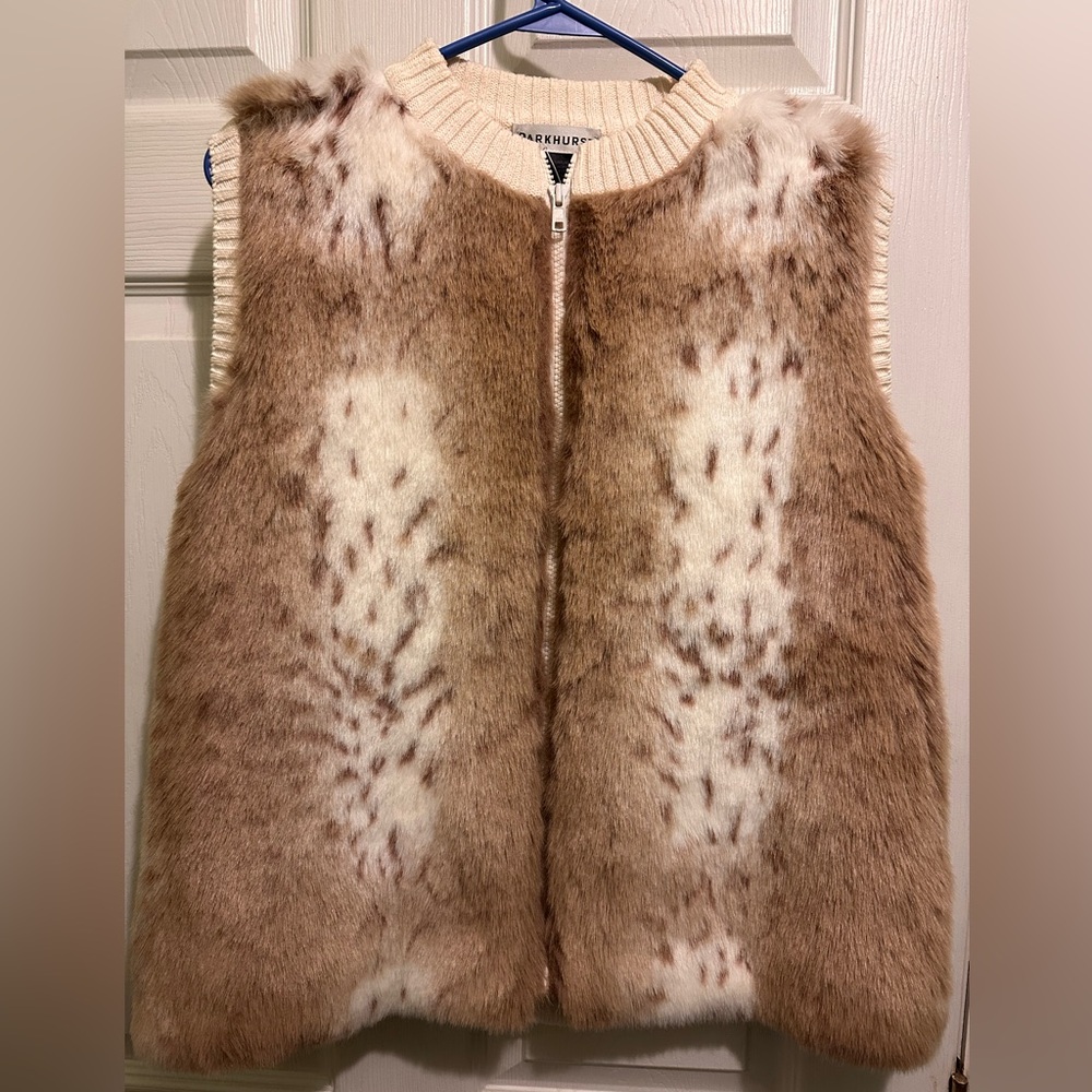 Faux Fur Vest in Brown and Cream, Parkhurst Medium